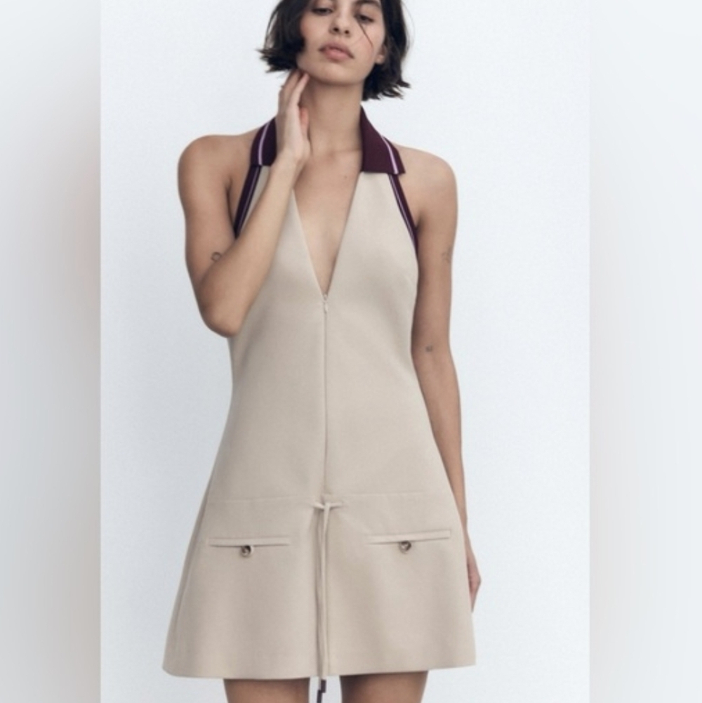 Zara Cream and Purple Mini Dress